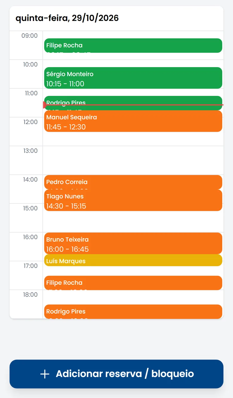Agenda do dia da Barbearia Tejo, no telemóvel