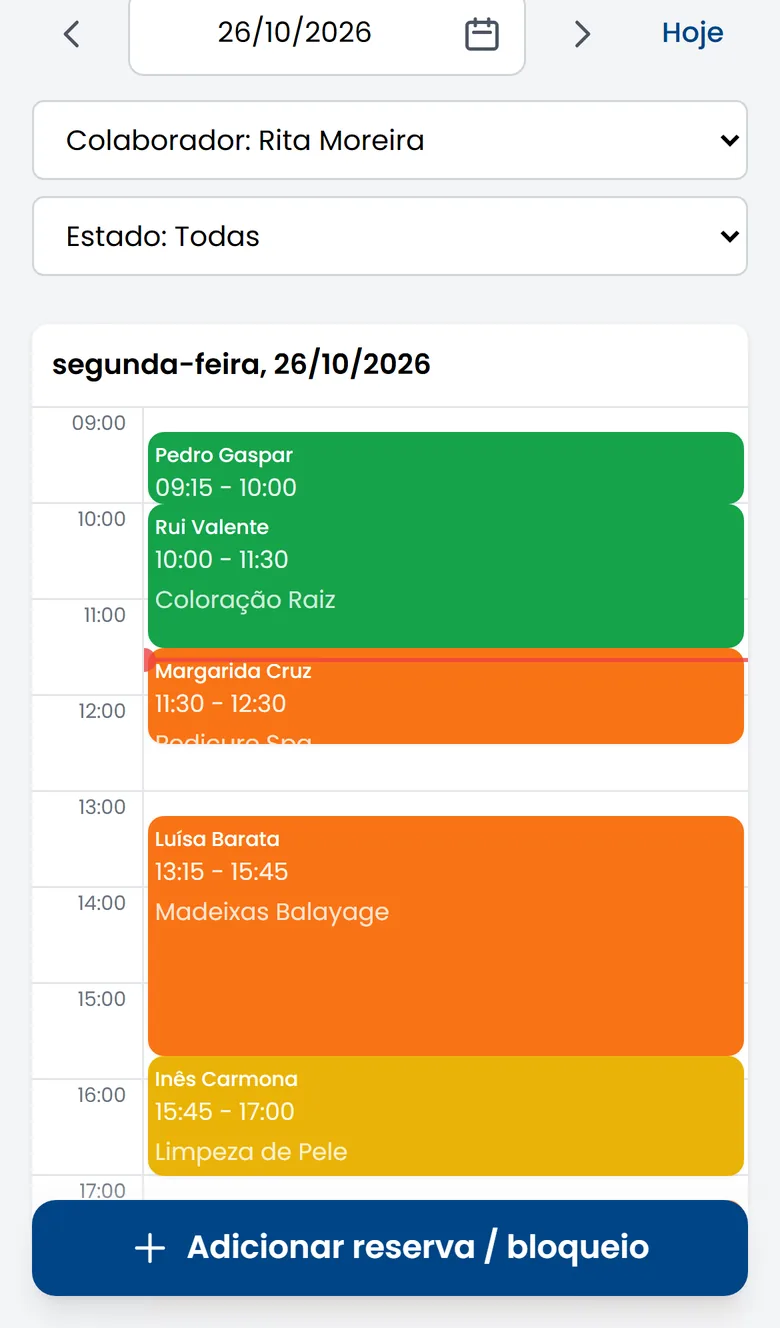 Agenda do dia da Rita, no telemóvel